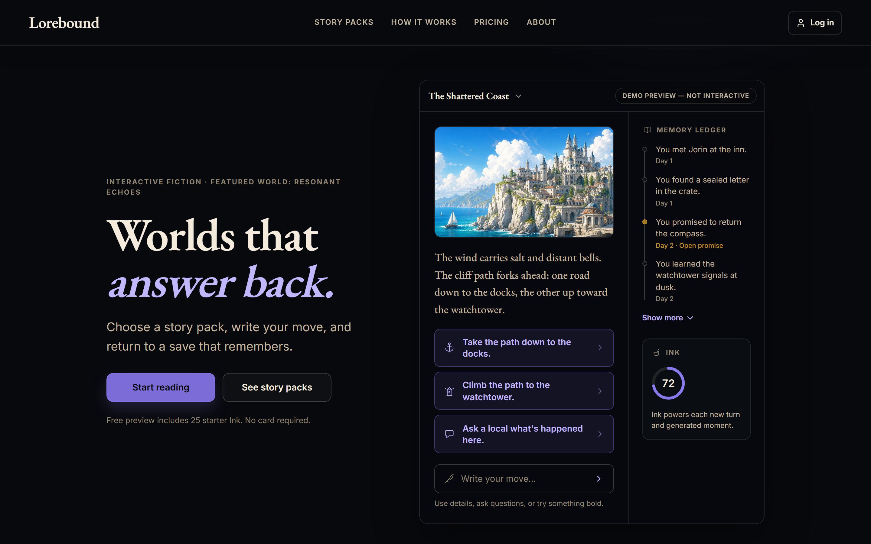 Lorebound website preview